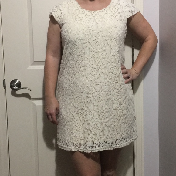 cream colored lace dress